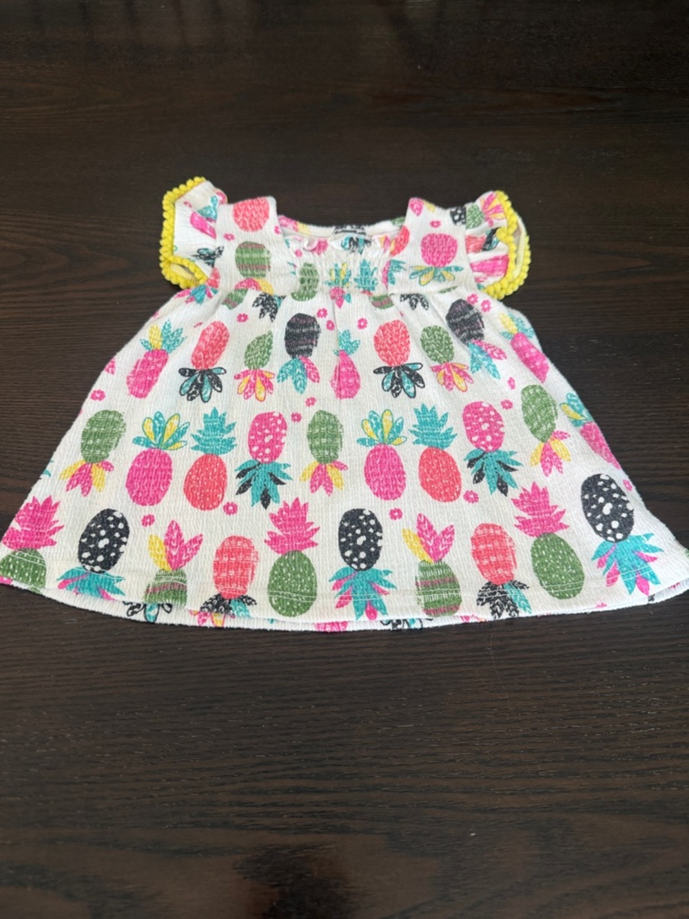 Toddler Pineapple Print Flutter Sleeve Top - White with Pink & Green